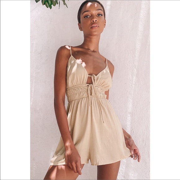 Lulus Pants - Lulu’s | More Adventures Beige Keyhole Sleeveless Romper